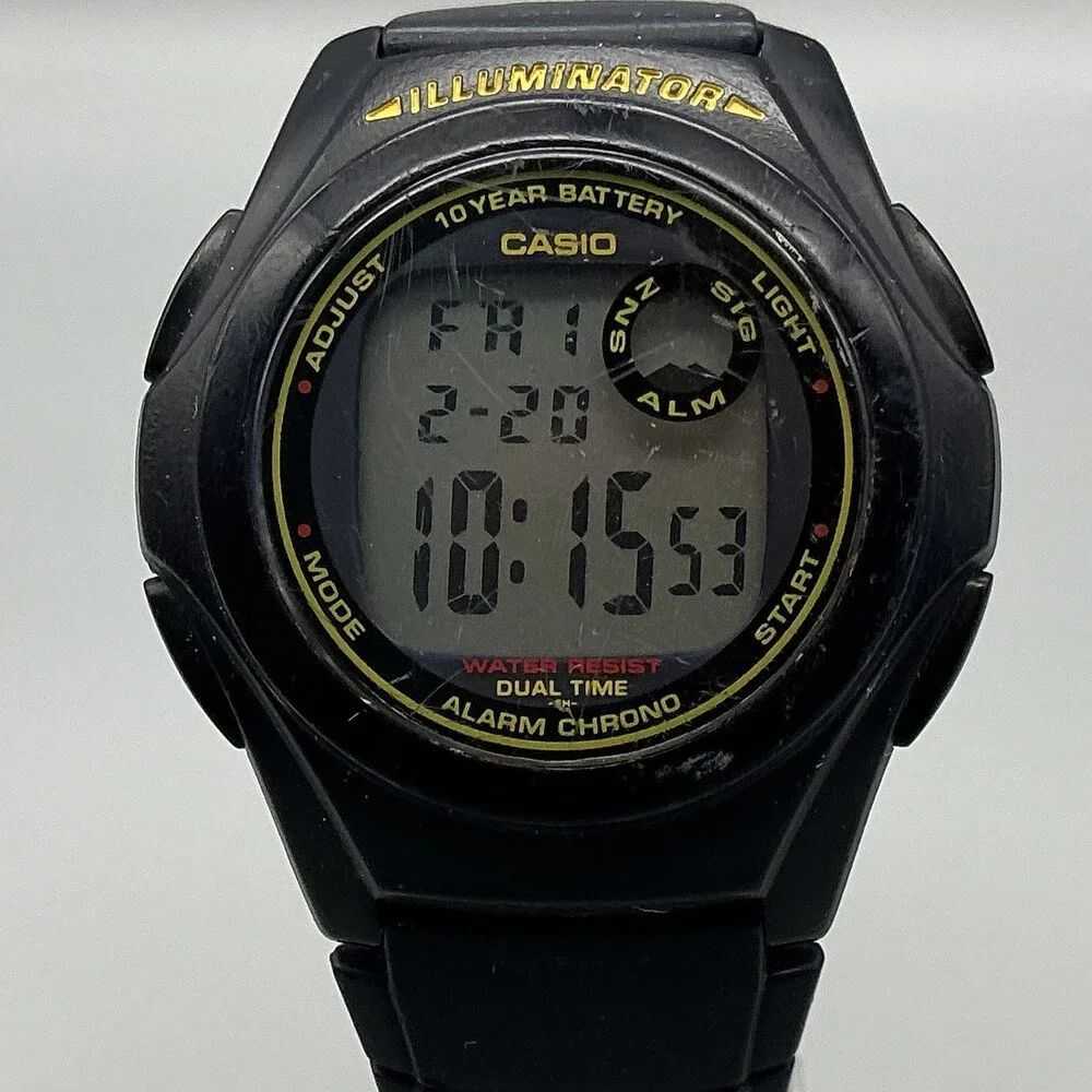 Casio 3233 F-200 Mens Watch 40mm Gray Digital Dial Black Resin Illuminator